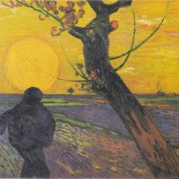 Vincent van Gogh de zaaier bij zonsondergang