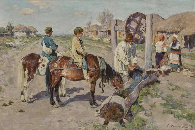 Vinogradov Sergei Arsenievich At The Trough 1895 canvas print