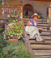 Vinogradov Sergei Arsenievich Woman Seated On Steps canvas print