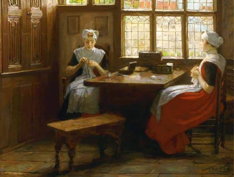 Waay Nicolaas Van Der Orphan Girls Knitting By A Window canvas print