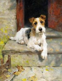 Wardle Arthur Waiting For Master A طباعة قماشية Fox Terrier مطلية بالأسلاك