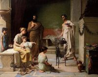 ووترهاوس جون ويليام جلب طفل مريض إلى لوحة قماشية مطبوعة عام 1877 لمعبد إسكولابيوس