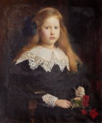 Watson George Spencer Portrait Of A Young Girl Holding Red Tulips 1905