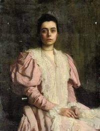 Watson George Spencer Portrait Of A Young Lady Three Quarter Length In A Pink Dress With A Lace Collar