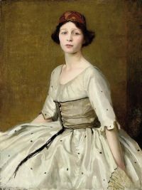Watson George Spencer Portrait Of Miss Vivian Marriot Seated Three Quarter Length In A White Dress 1915