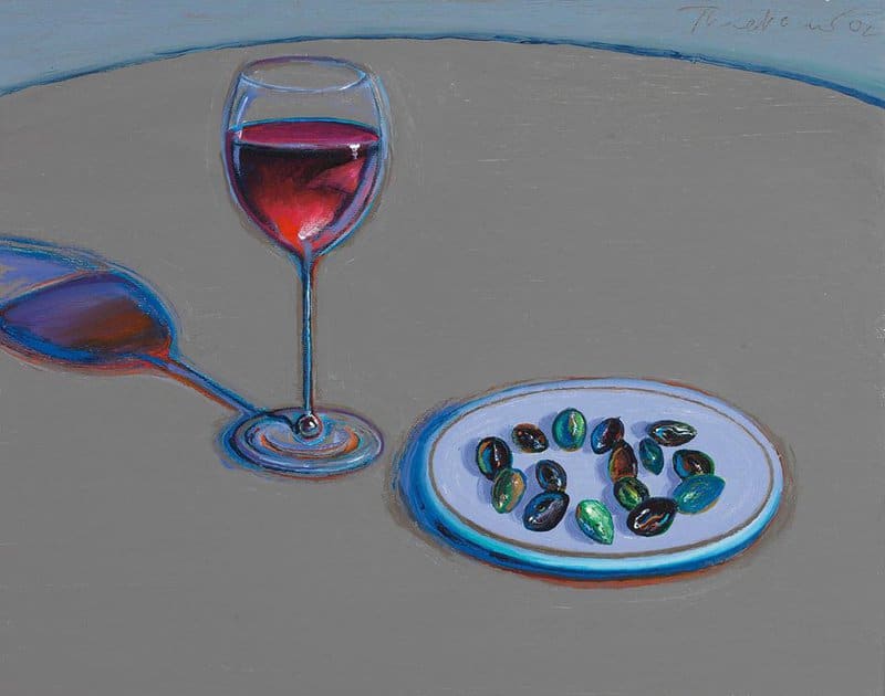Tableaux sur toile, reproduction de Wayne Thiebaud Glass Of Wine Olives 2002