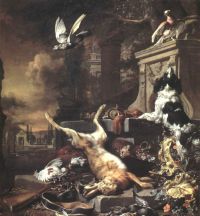 Weenix Jan An Imaginary Palace Garden With A Still Life Of Dead Game And Hunting Implements canvas print