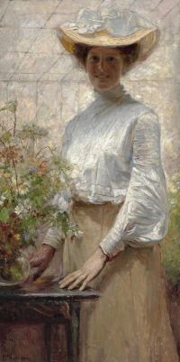 Wegmann Bertha امرأة شابة في صوبة كاليفورنيا. 1902 03 طبعة قماشية