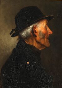 صورة ويجمان بيرثا لرجل عجوز يرتدي ملابس سوداء ويرتدي قبعة مطبوعة على القماش