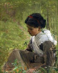 لوحة Wegmann Bertha Sittande Flicka I Grongraset 1880