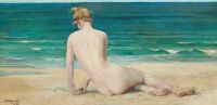 ويغولين جون رينهارد لوحة قماشية عارية جالسة على الشاطئ 1888