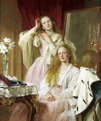 Wells Henry Tanworth Portrait Of Emma And Federica Bankes Of Soughton Hall At Their Dressing Table 1869