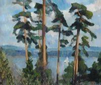 Werenskiold Erik Landscape From Lysaker With Tall Trees By The Fjord Norway
