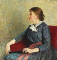 Werenskiold Erik Portrait Of A Young Girl Seen In Profile In Blue Dress Sitting In A Red Sofa 1889 canvas print