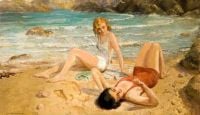 Wheelwright Rowland Two Girls On A Beach canvas print