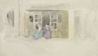 Whistler James Abbott Mcneill Frauen und Kinder vor einem Geschäft in der Bretagne Ca. Leinwanddruck von 1888