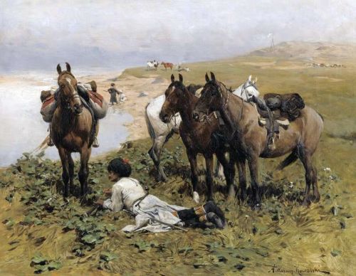 Wierusz Kowalski Alfred Von Caucasian Riders Resting canvas print