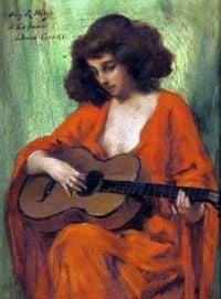 وايلز إيرفينغ رامسي سيدة باللون الأحمر تعزف على لوحة غيتار على القماش