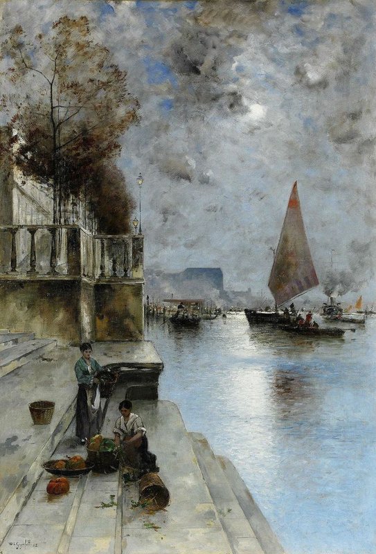Tableaux sur toile, reproduction de Wilhelm Von Gegerfelt Venetian Quay In The Moonlight 1882