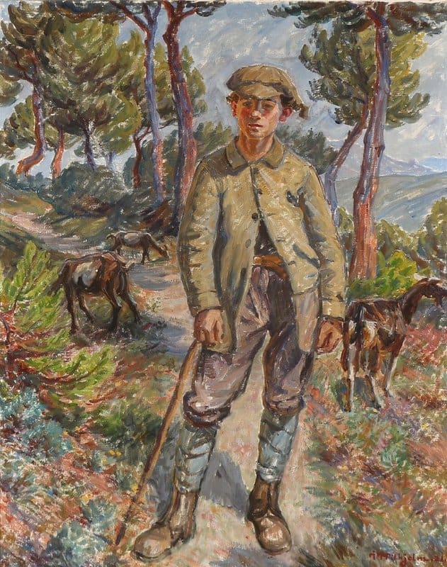Wilhjelm Johannes A Goatherd With His Goats In A Mountain Landscape 1921 canvas print