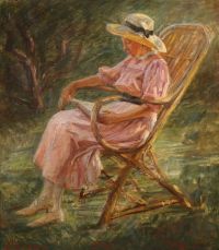 Wilhjelm Johannes Pip. A Young Woman Is Reading In A Garden Chair 1911 canvas print