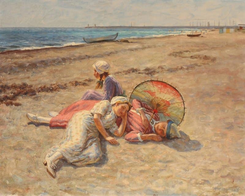 Wilhjelm Johannes Three Young Women Resting On The Beach 1915 canvas print