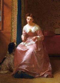 ويليمز فلورنت فتاة صغيرة ترتدي فستان وردي مع أوراق لعب