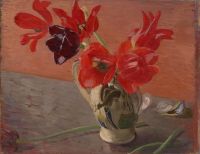 William Nicholson Rote Tulpen in einem China-Krug 1925