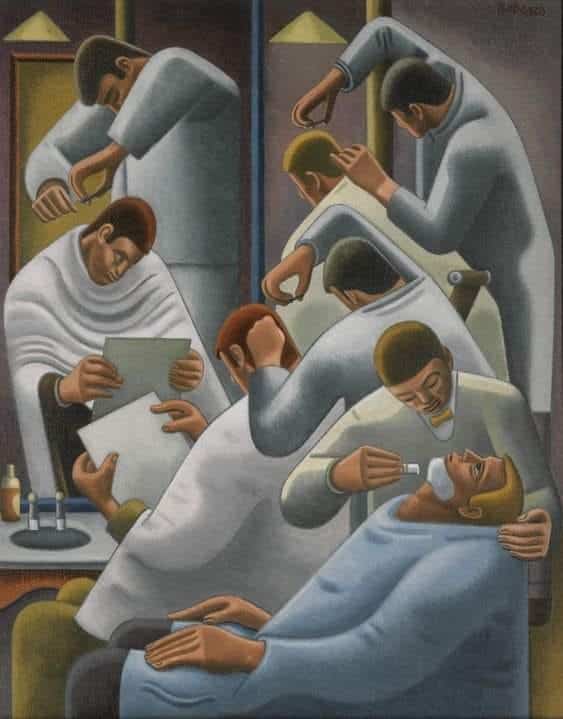 Tableaux sur toile, reproduction de William Roberts The Barber Shop 1946