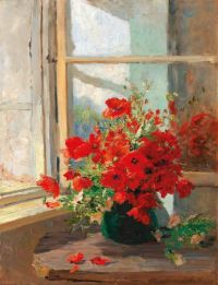 Wisinger Florian Olga A Bouquet Of Poppies By The Window canvas print