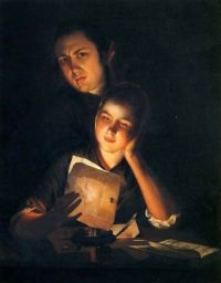 Wright Of Derby Joseph A Girl Reading A Letter By Candlelight With A Young Man Peering Over Her Shoulder 1760 62 canvas print