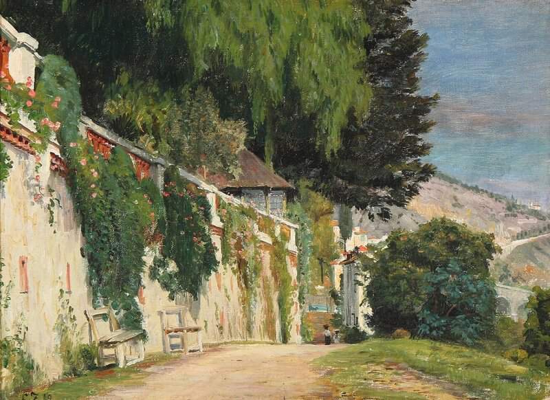 Zacho Christian A Southern European Mountain Landscape With Roses Along A Garden Wall 1910 canvas print