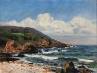 Zacho Christian Cliffs Near The Sea In Kullen. Swedish Coastal Scenery With A House Nestled In The Cliffs canvas print