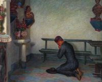Zahrtmann Kristian Kneeling Young Clergyman In The Cathedral S Crypt Amalfi 1909