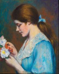 Zandomeneghi Federico Leinwanddruck Eine junge Frau mit einem Blumenstrauß