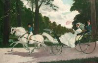 Zinkeisen Lady With Pink Parasol In A Carriage canvas print