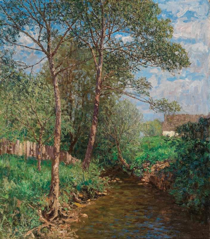 Zoff Alfred A Sunny Landscape With Stream canvas print