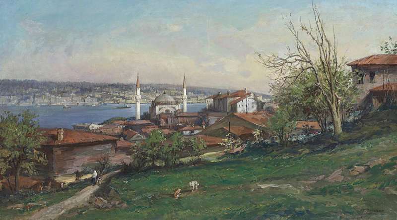 Zonaro Fausto A View Of Constantinople With The Dolmabahce Mosque Seen From The Hills Of Gumussuyu canvas print