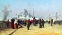 Zonaro Fausto Hustle And Bustle On The Galata Bridge In Constantinople canvas print