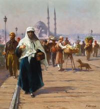 Zonaro Fausto On The Galata Bridge Constantinople canvas print