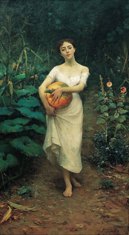 Zonaro Fausto Young Girl Carrying A Pumpkin 1889 canvas print