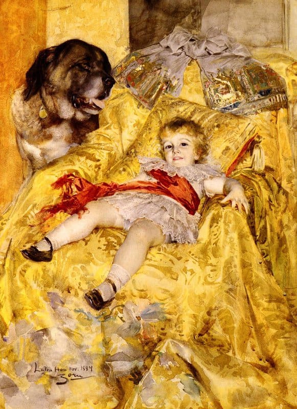Zorn Anders A Portrait Of Christian De Falbe With A Saint Bernard At Luton Hoo 1884 canvas print