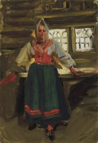 Zorn Anders A Swedish Girl In Mora Folk Dress canvas print