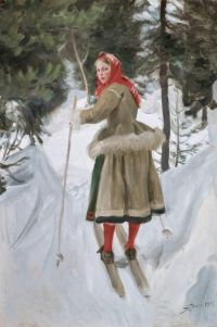 Zorn Anders Girl From Mora Skiing 1915 canvas print