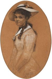 فتاة زورن أندرس في قماش مطبوع بقبعة بيضاء