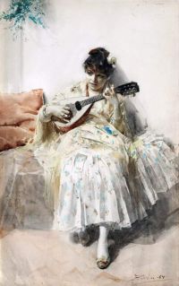 Zorn Anders Girl Playing Mandolin canvas print