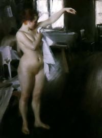 Zorn Anders Nude Female Drying Herself In The Bush canvas print