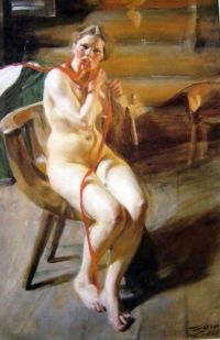 Zorn Anders Nude Woman Combing Her Hair canvas print