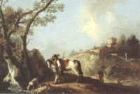 Zuccarelli Francesco Italienische Landschaft mit einem Jäger, der durch einen Strom ruht