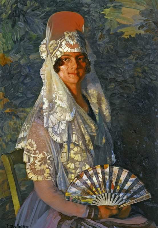 Zuloaga Y Zabaleta Ignacio Lady With Mantilla And Fan canvas print